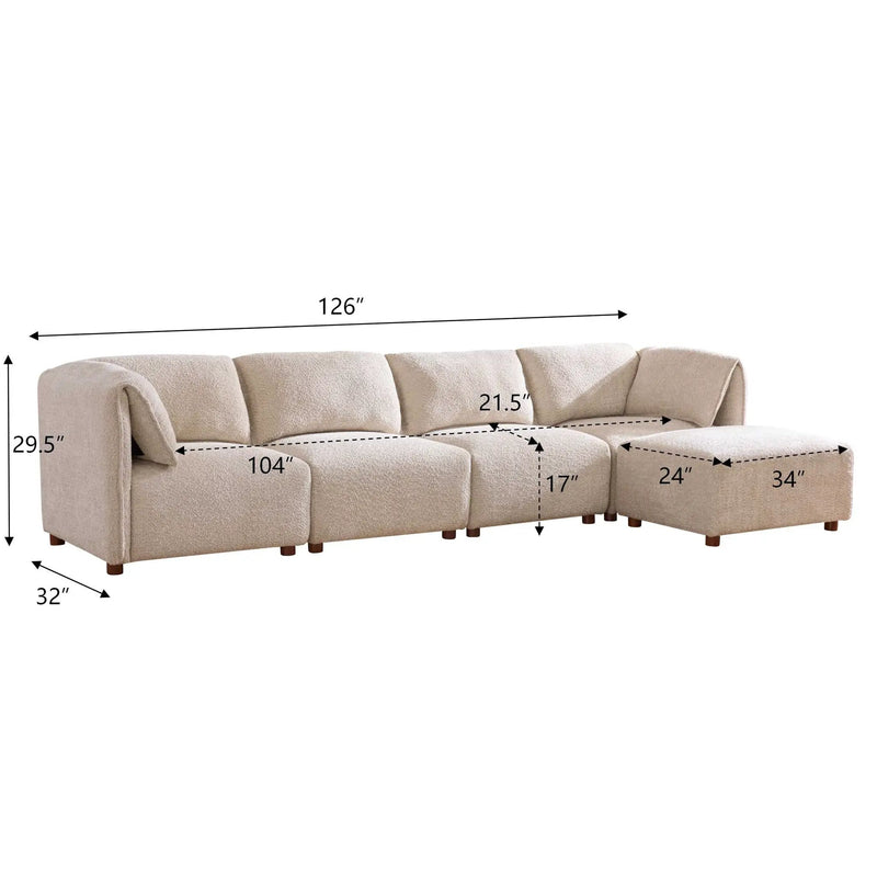 Aura 126 in. 5-Piece L Shaped Boucle Modular Sectional Sofa by HouseOfZazla