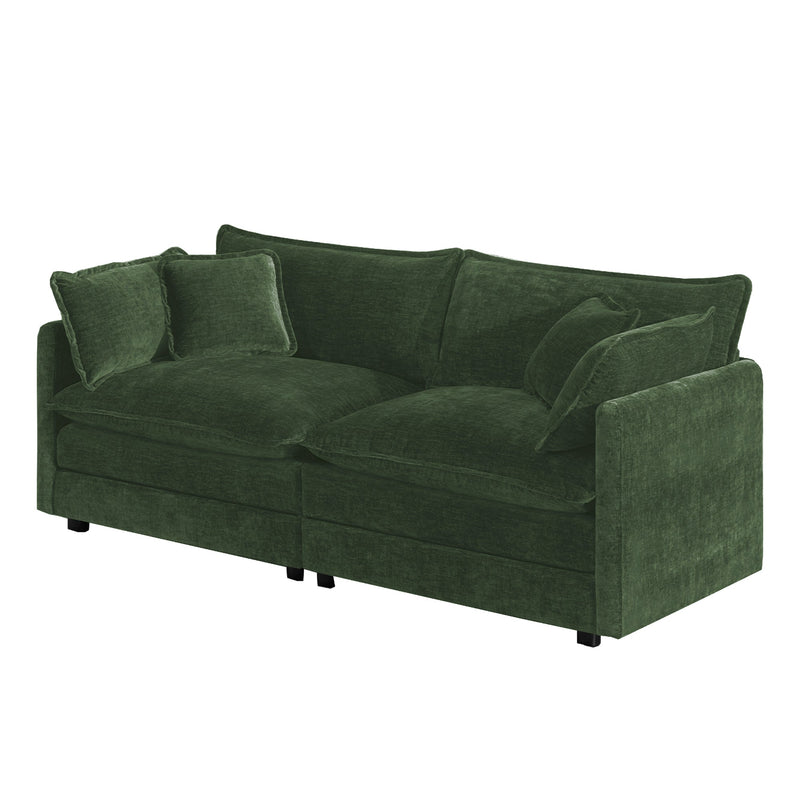 Modern Fabric Loveseat Sofa Couch with Deep Seat and 4 Pillows - Chenille, photo 4 of 10
