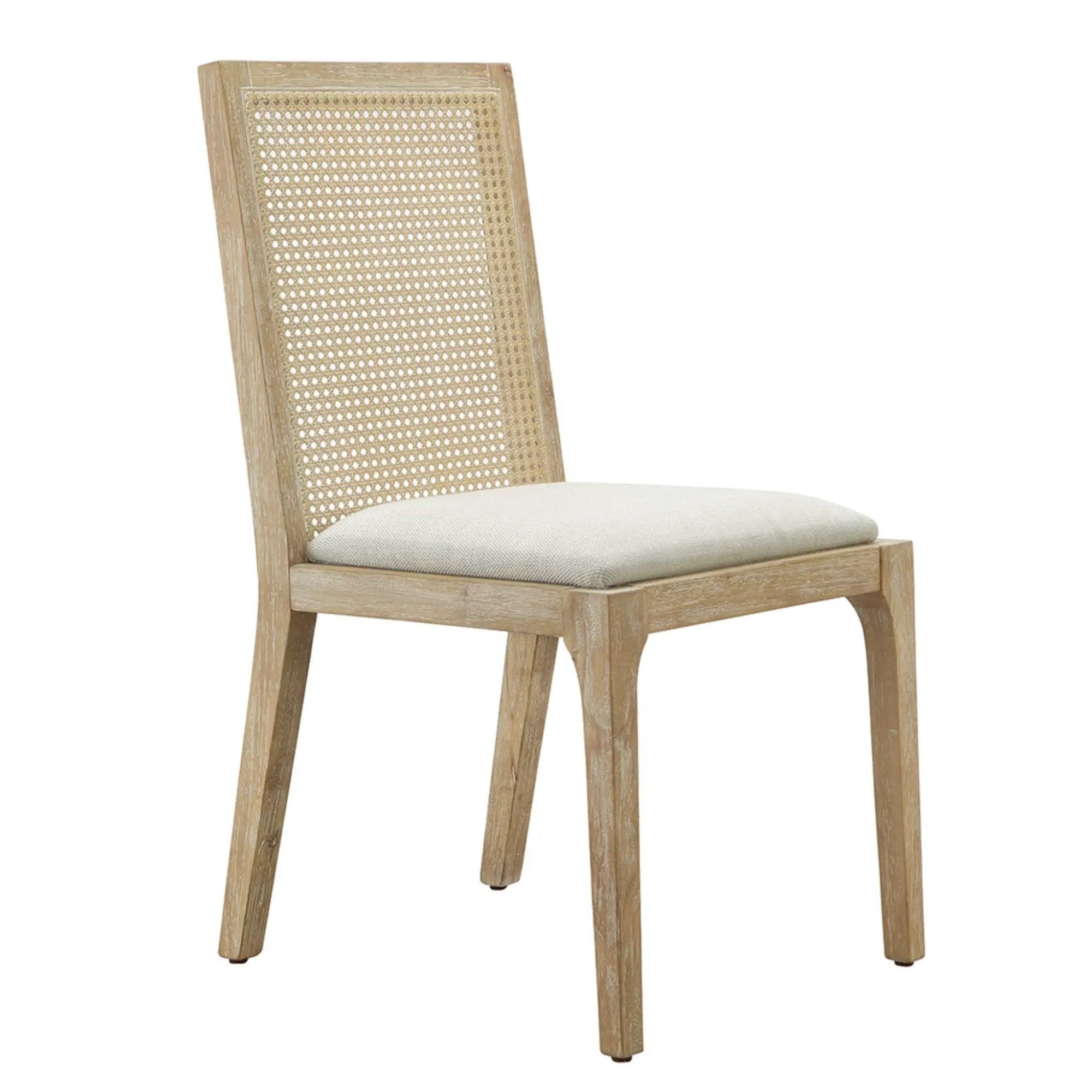 Dining Chair With Synthetic Cane Back And Upholstered Seat (Set of 2) - Natural by Unique Piece Furniture
