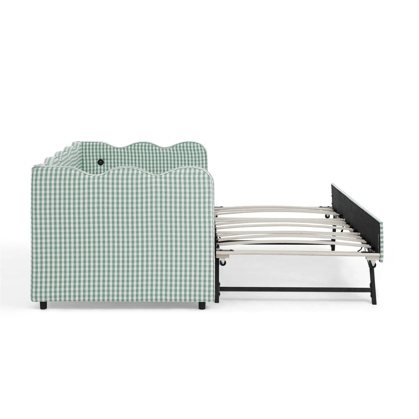 Gingham Daybed With USB Charging Port, Wave Shaped Design by HouseOfZazla