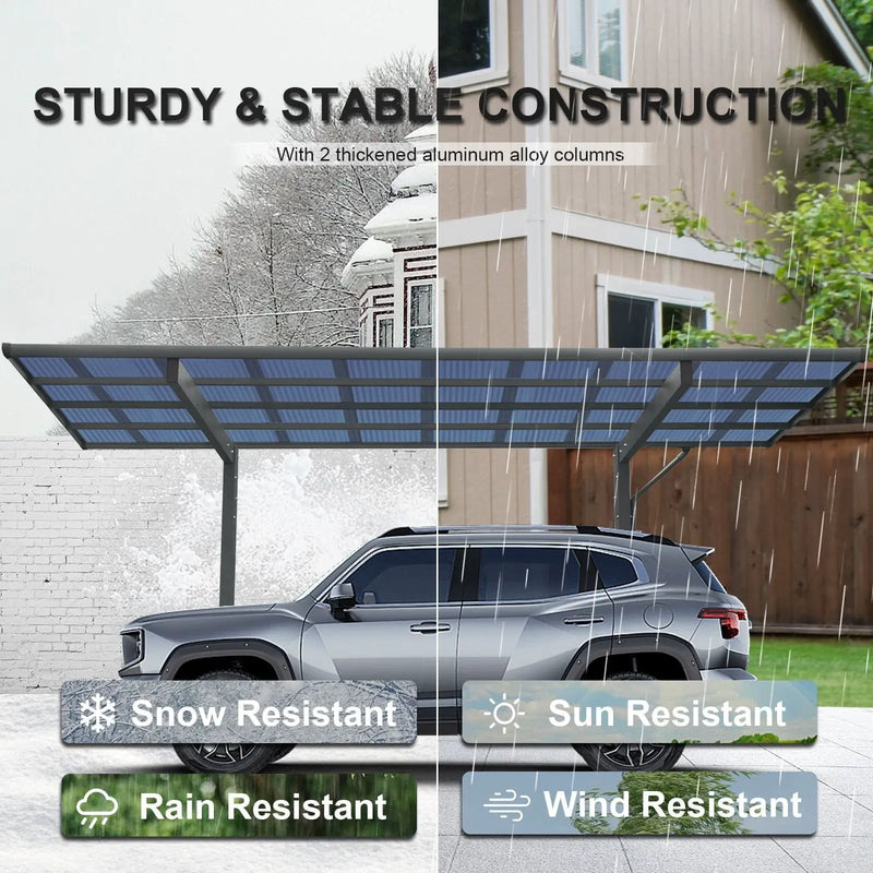Outdoor Carport, Single Carport Aluminum Metal Frame And Polycarbonate Panels Car Port For Outdoor Driveway Car, Truck - Charcoal by Unique Piece Furniture
