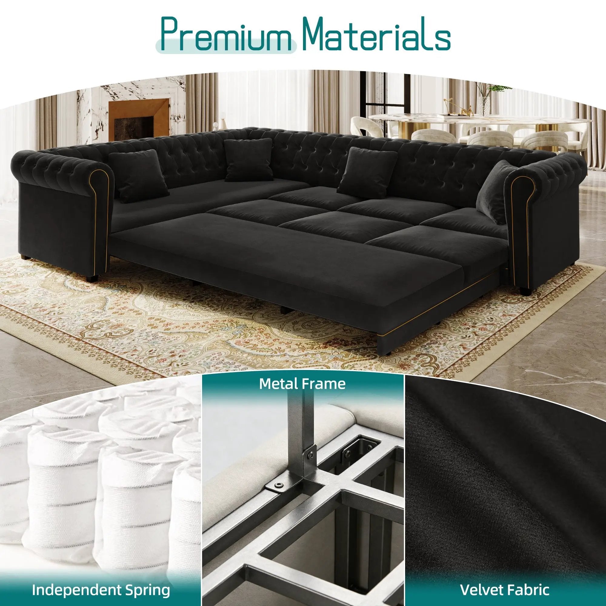 115.3" L-Shaped Sofa Couch with Pull-Out Bed by HouseOfZazla
