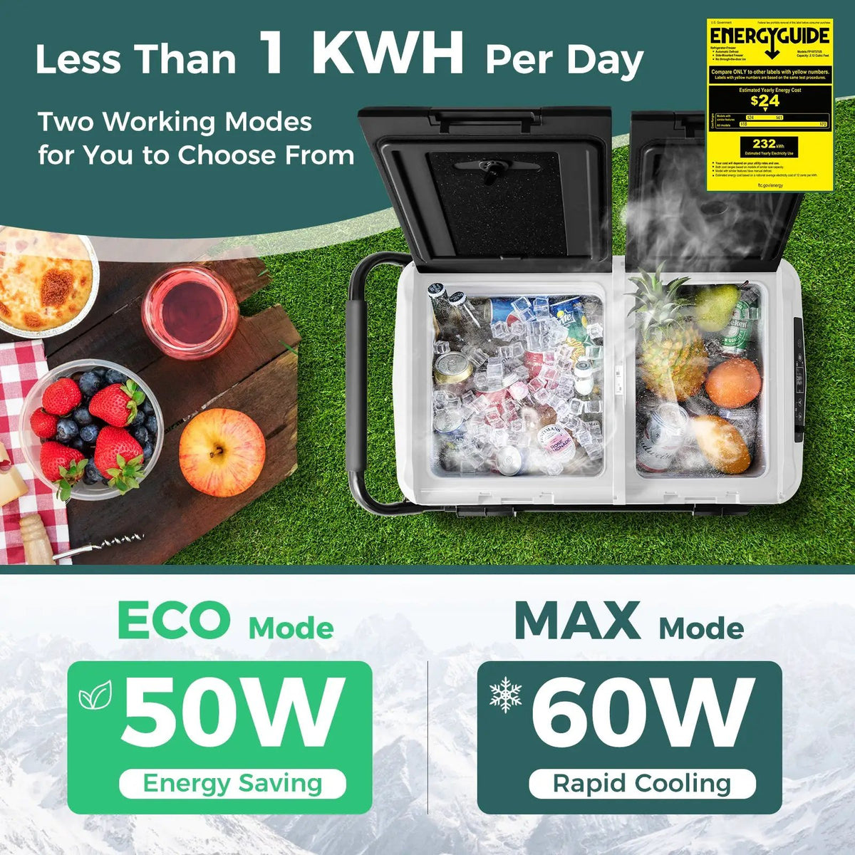 64QT Portable Compressor Fridge Freezer for Vehicles Camping Travel Truck RV Boat by DirectDeals