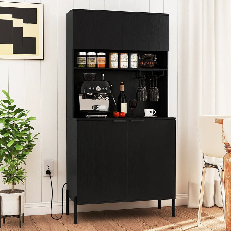 64.5 Inches Tall Kitchen Pantry Cabinet with Charging Station and Wine Glass Rack by DirectDeals