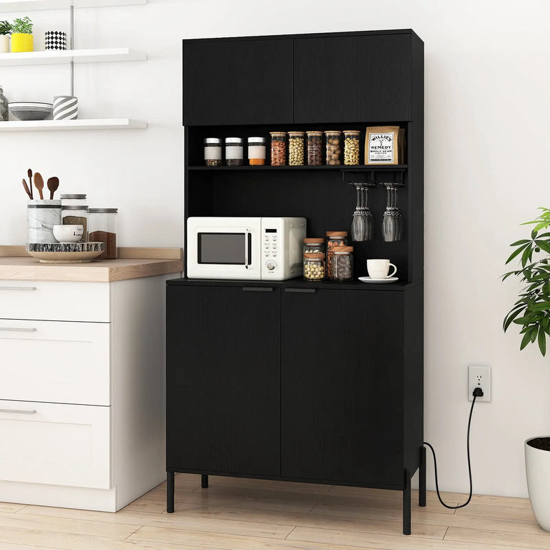 64.5 Inches Tall Kitchen Pantry Cabinet with Charging Station and Wine Glass Rack by DirectDeals