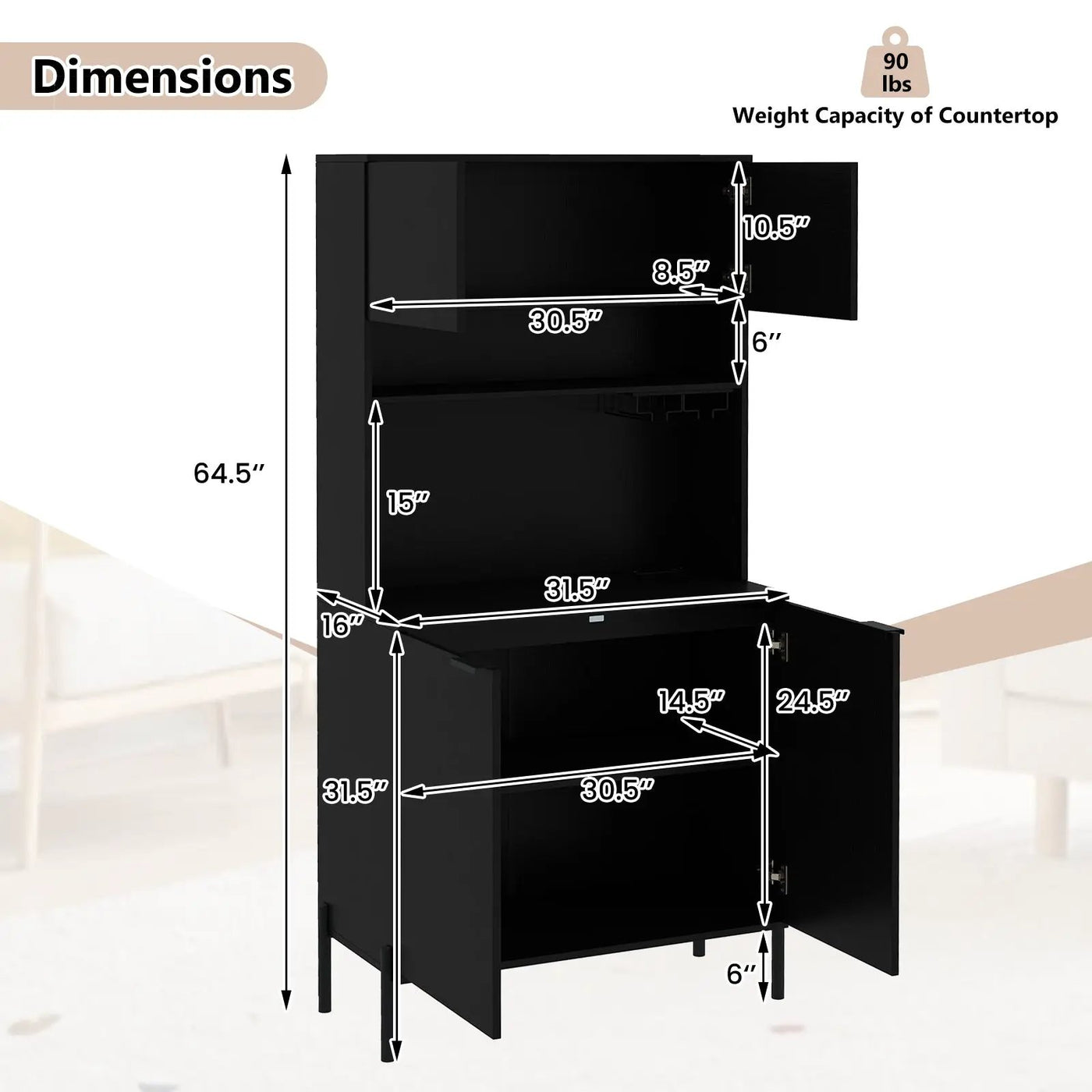64.5 Inches Tall Kitchen Pantry Cabinet with Charging Station and Wine Glass Rack by DirectDeals