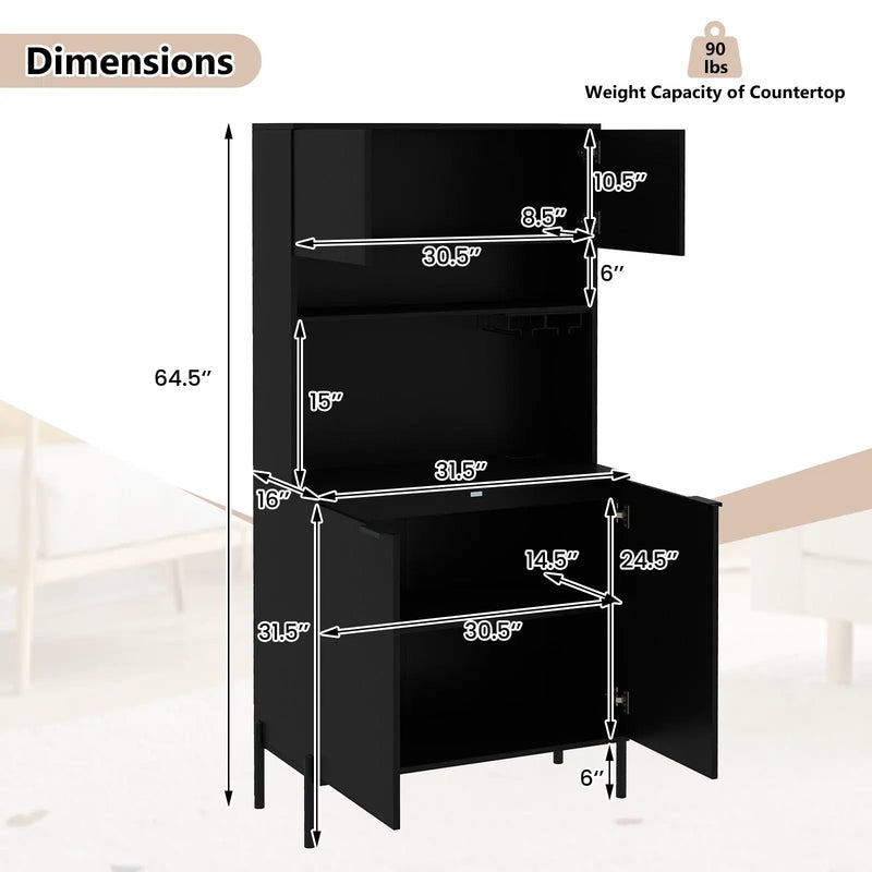 64.5 Inches Tall Kitchen Pantry Cabinet with Charging Station and Wine Glass Rack by DirectDeals