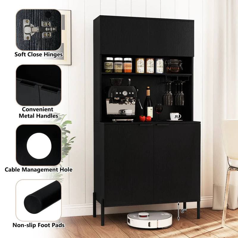 64.5 Inches Tall Kitchen Pantry Cabinet with Charging Station and Wine Glass Rack by DirectDeals