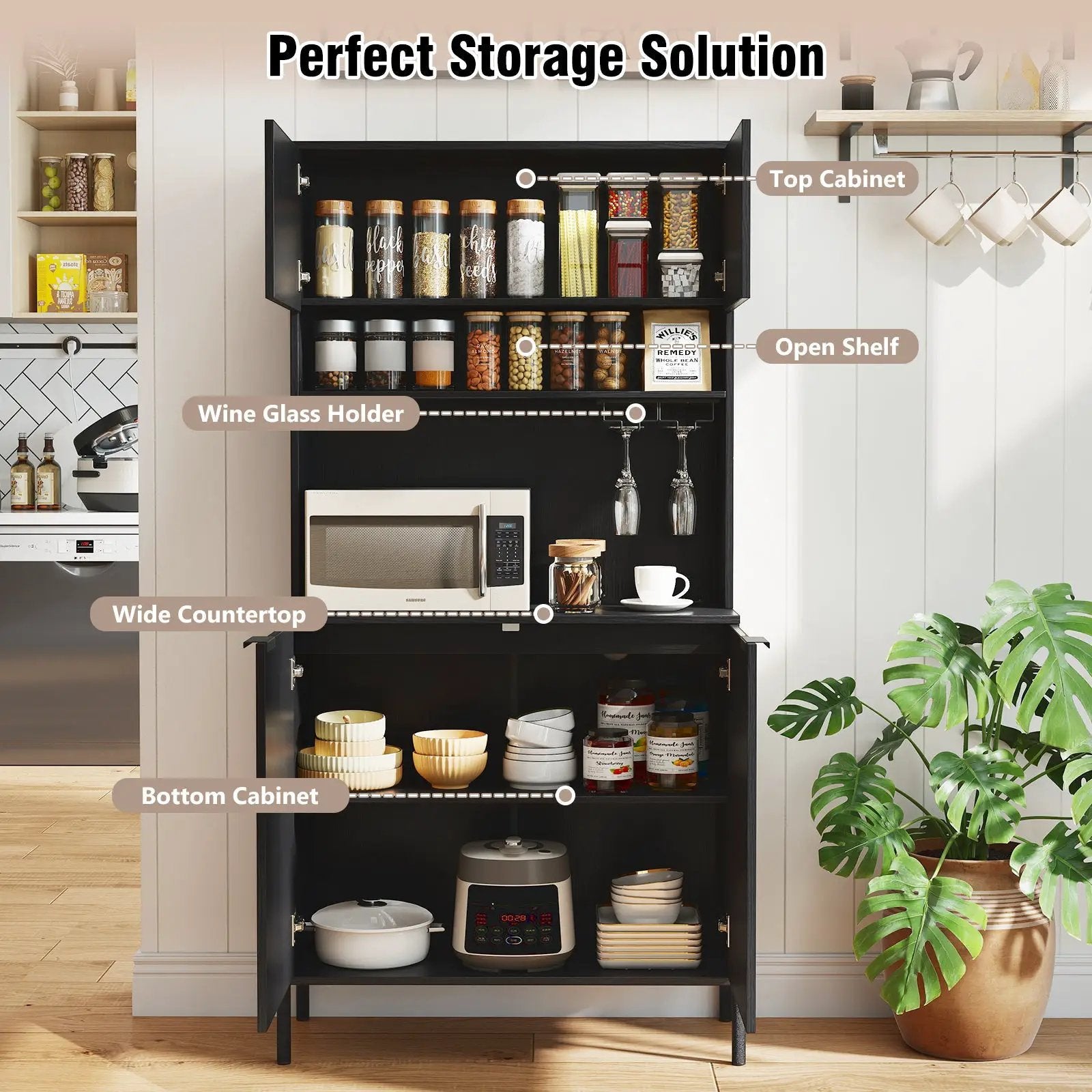 64.5 Inches Tall Kitchen Pantry Cabinet with Charging Station and Wine Glass Rack by DirectDeals