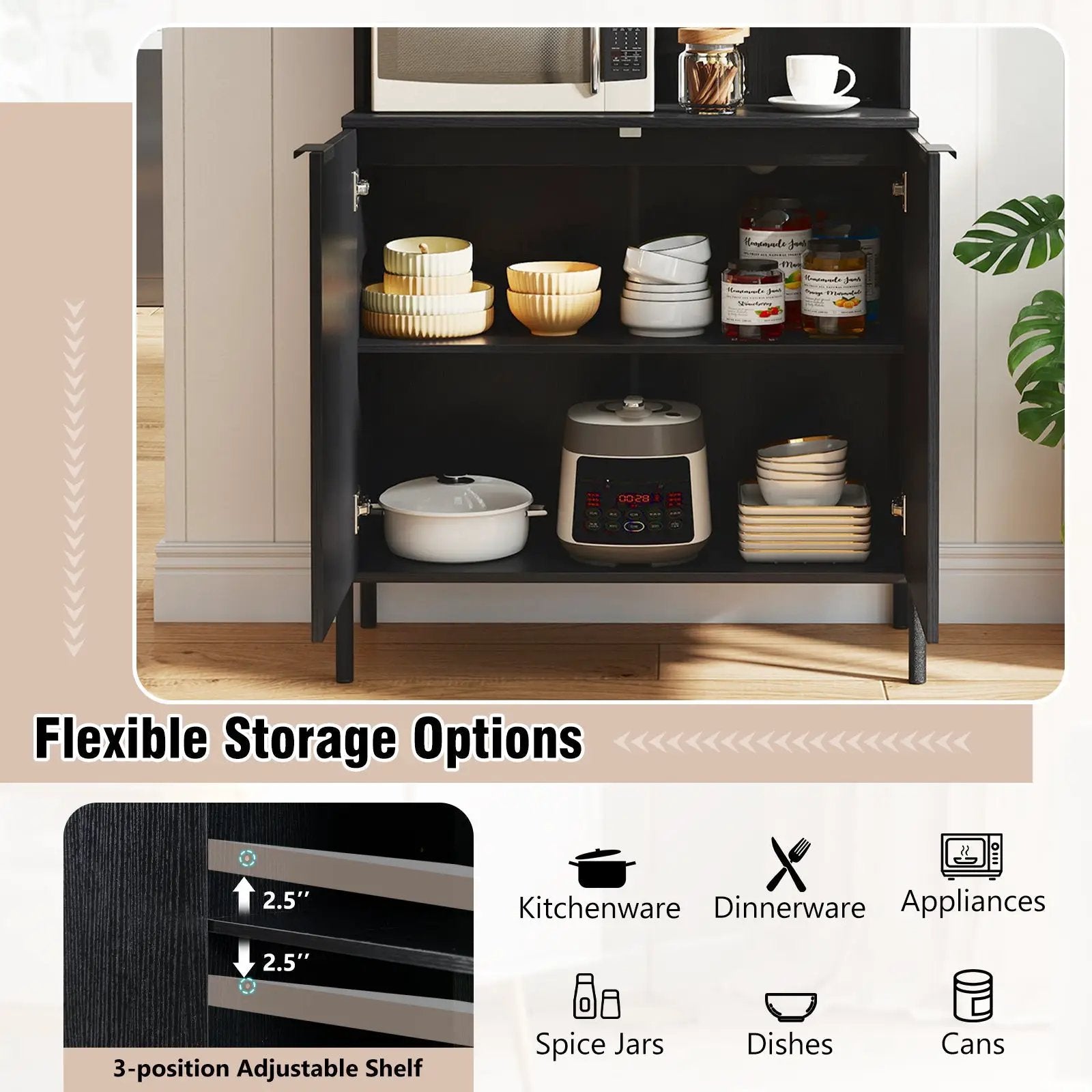 64.5 Inches Tall Kitchen Pantry Cabinet with Charging Station and Wine Glass Rack by DirectDeals
