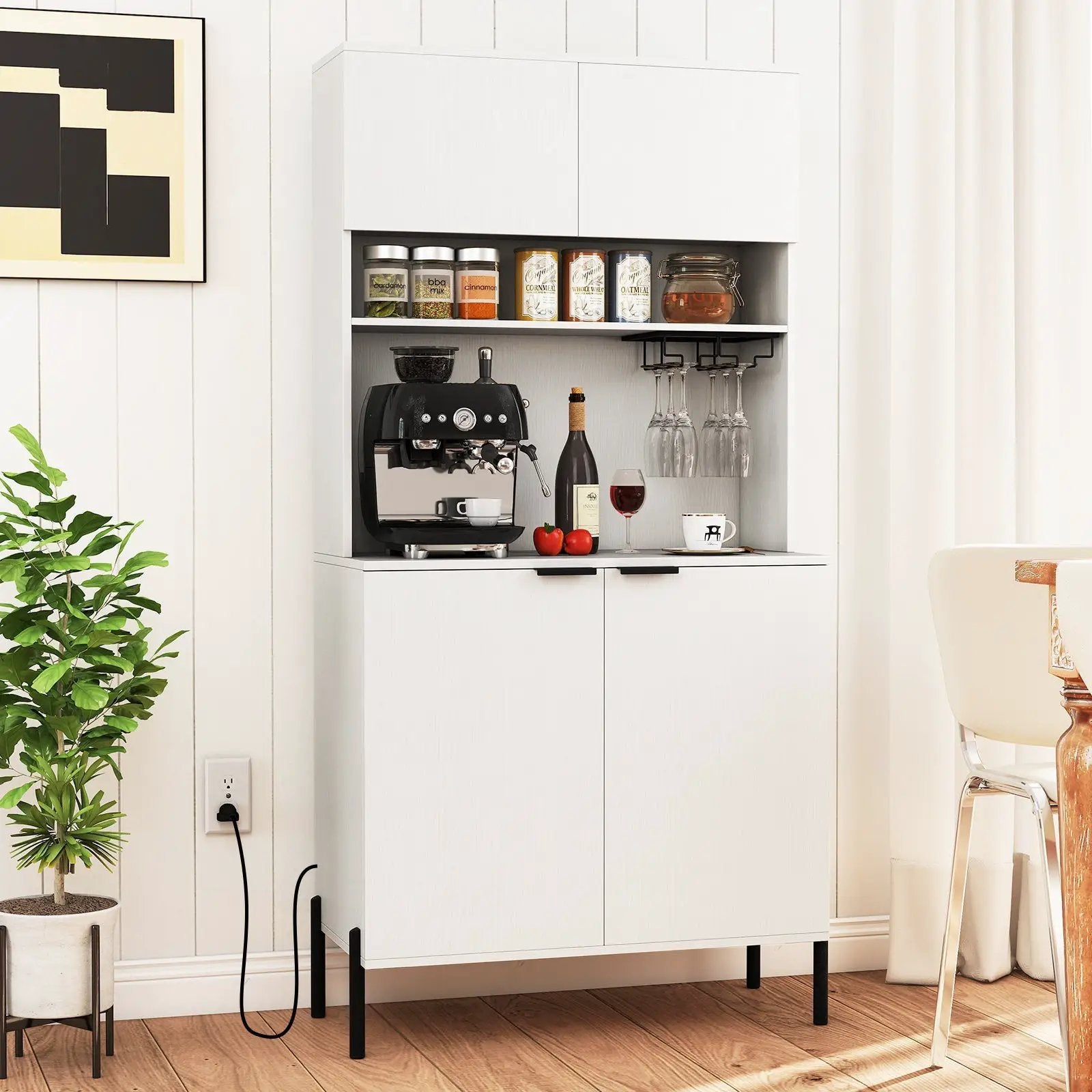 64.5 Inches Tall Kitchen Pantry Cabinet with Charging Station and Wine Glass Rack by DirectDeals