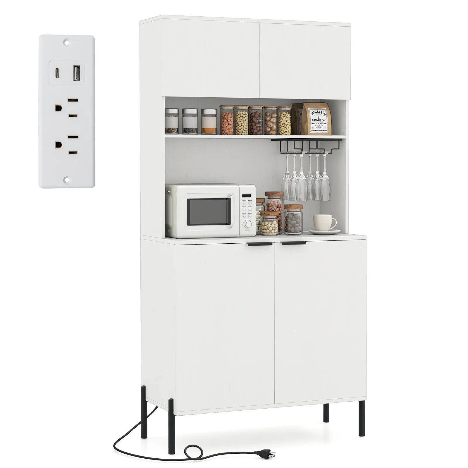 64.5 Inches Tall Kitchen Pantry Cabinet with Charging Station and Wine Glass Rack by DirectDeals