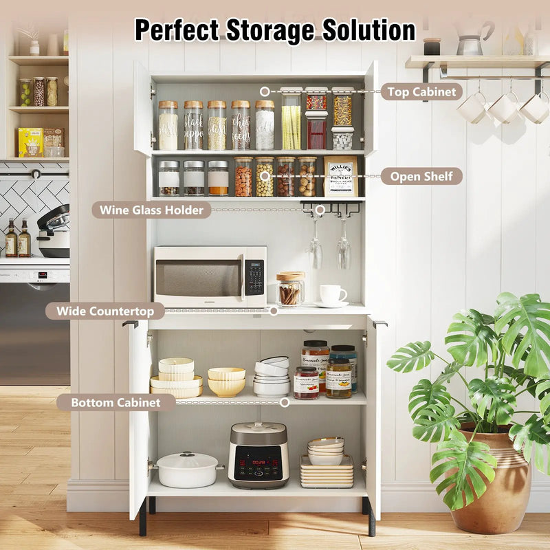 64.5 Inches Tall Kitchen Pantry Cabinet with Charging Station and Wine Glass Rack by DirectDeals