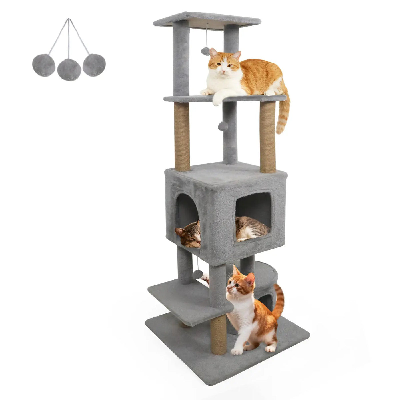 64 Inch Tall Cat Tree with 2 Large Condos and Jute Scratching Posts for Indoor Adult Cats by DirectDeals