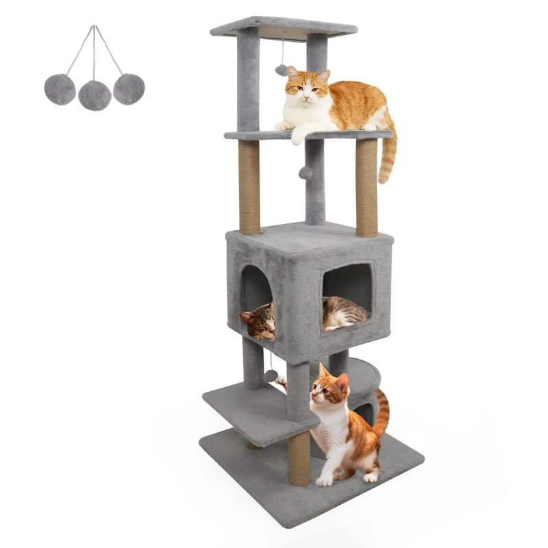 64 Inch Tall Cat Tree with 2 Large Condos and Jute Scratching Posts for Indoor Adult Cats by DirectDeals