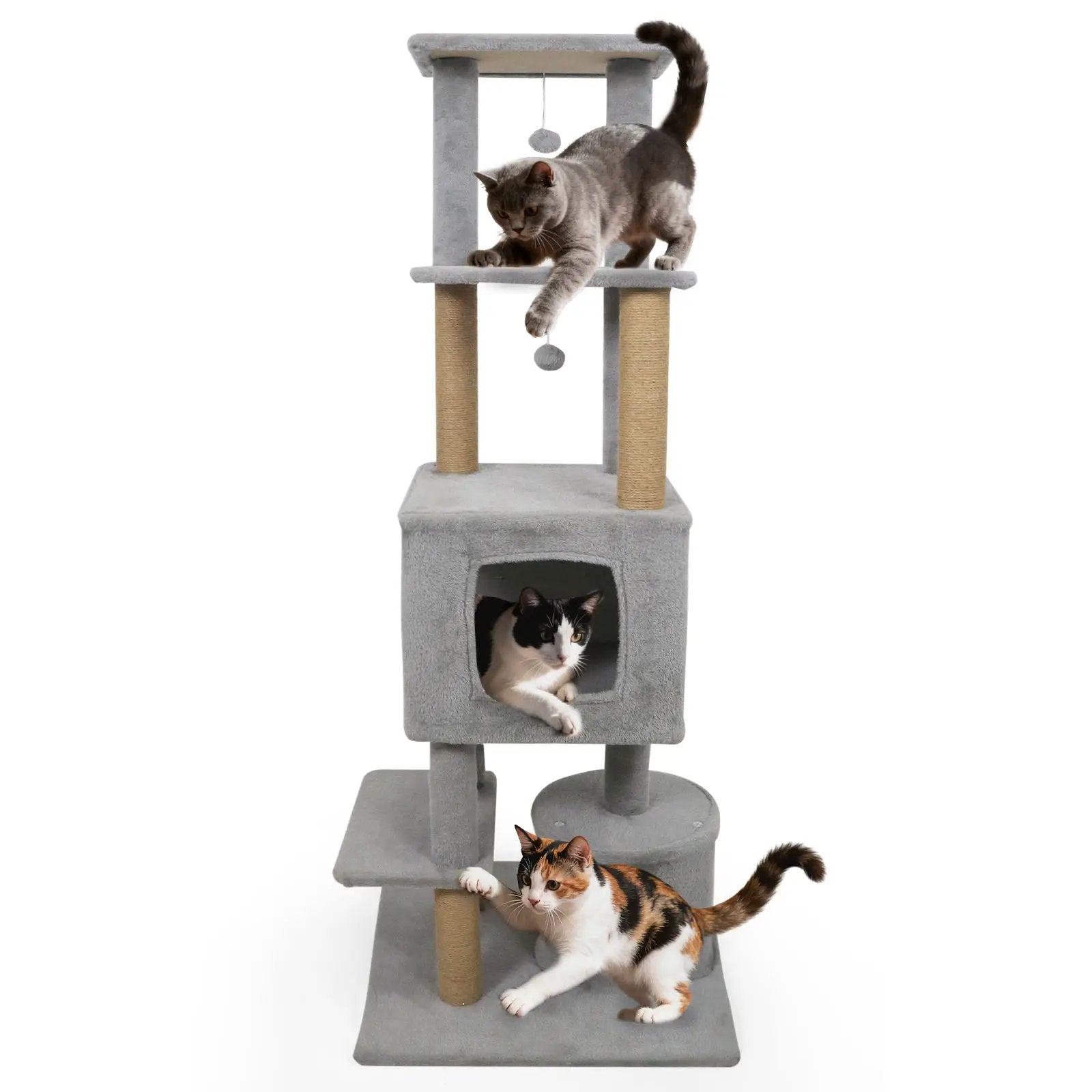 64 Inch Tall Cat Tree with 2 Large Condos and Jute Scratching Posts for Indoor Adult Cats by DirectDeals
