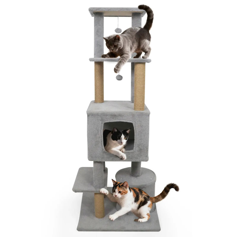 64 Inch Tall Cat Tree with 2 Large Condos and Jute Scratching Posts for Indoor Adult Cats by DirectDeals