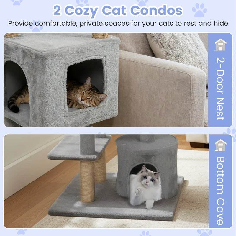 64 Inch Tall Cat Tree with 2 Large Condos and Jute Scratching Posts for Indoor Adult Cats by DirectDeals