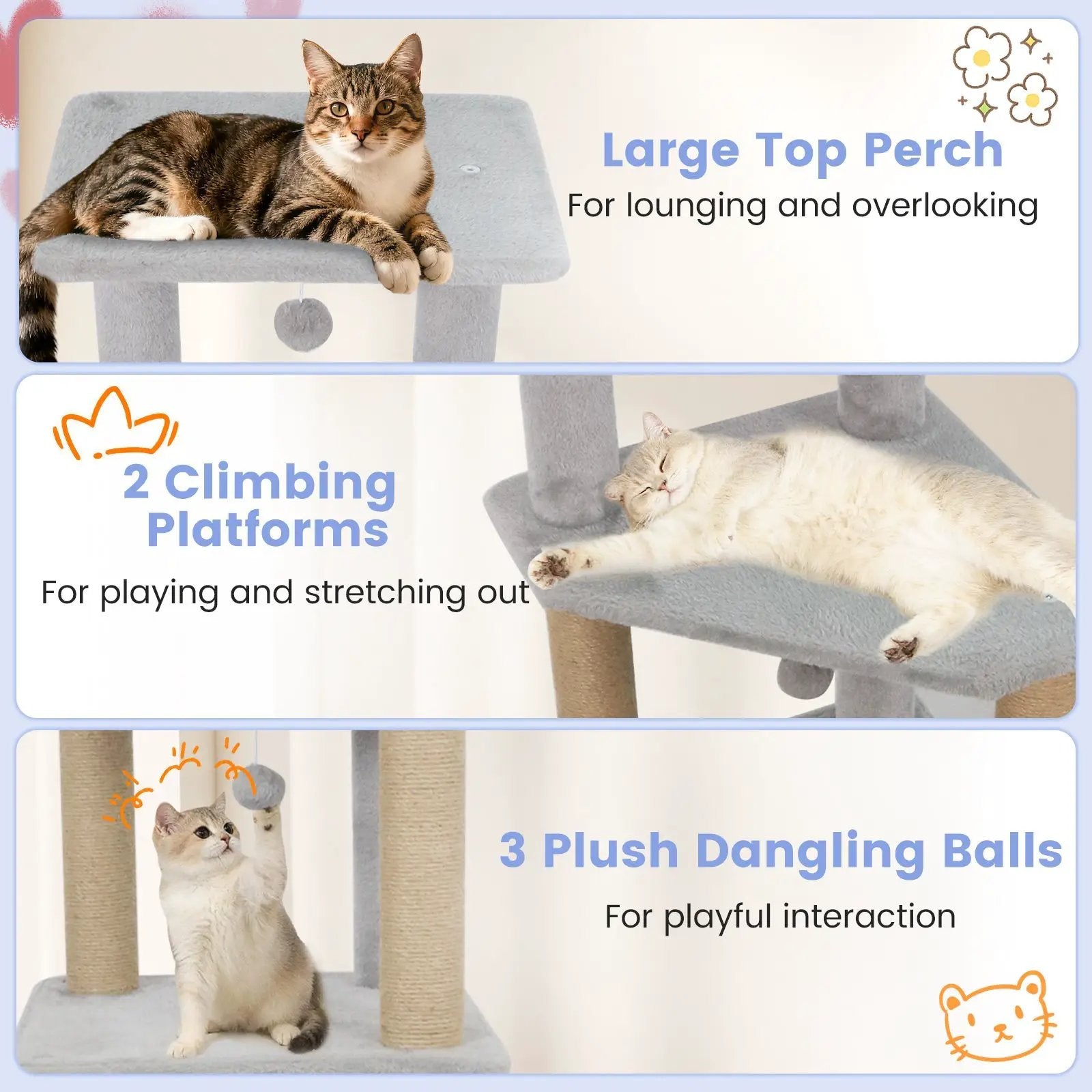 64 Inch Tall Cat Tree with 2 Large Condos and Jute Scratching Posts for Indoor Adult Cats by DirectDeals