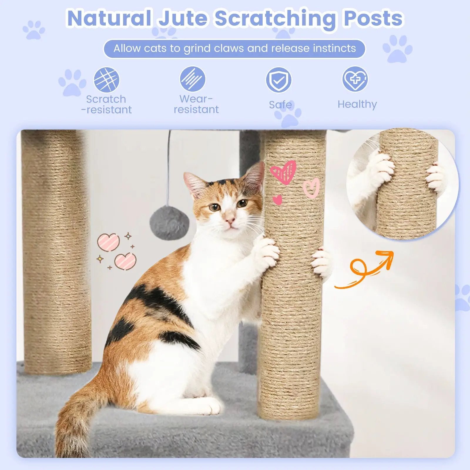 64 Inch Tall Cat Tree with 2 Large Condos and Jute Scratching Posts for Indoor Adult Cats by DirectDeals