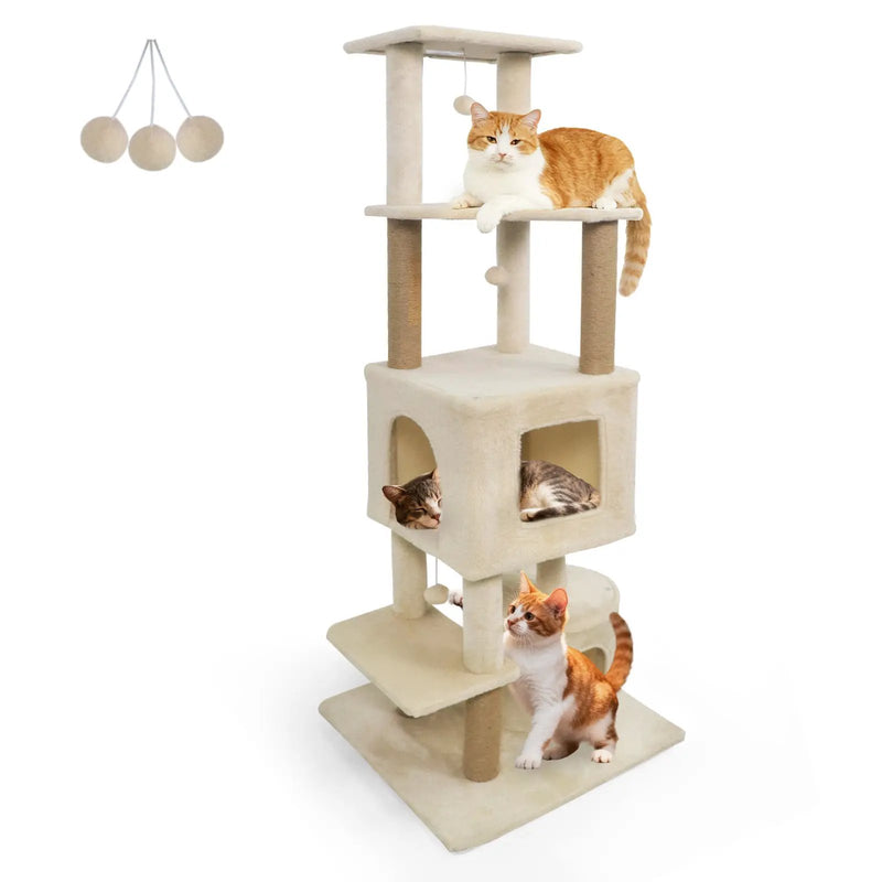 64 Inch Tall Cat Tree with 2 Large Condos and Jute Scratching Posts for Indoor Adult Cats by DirectDeals