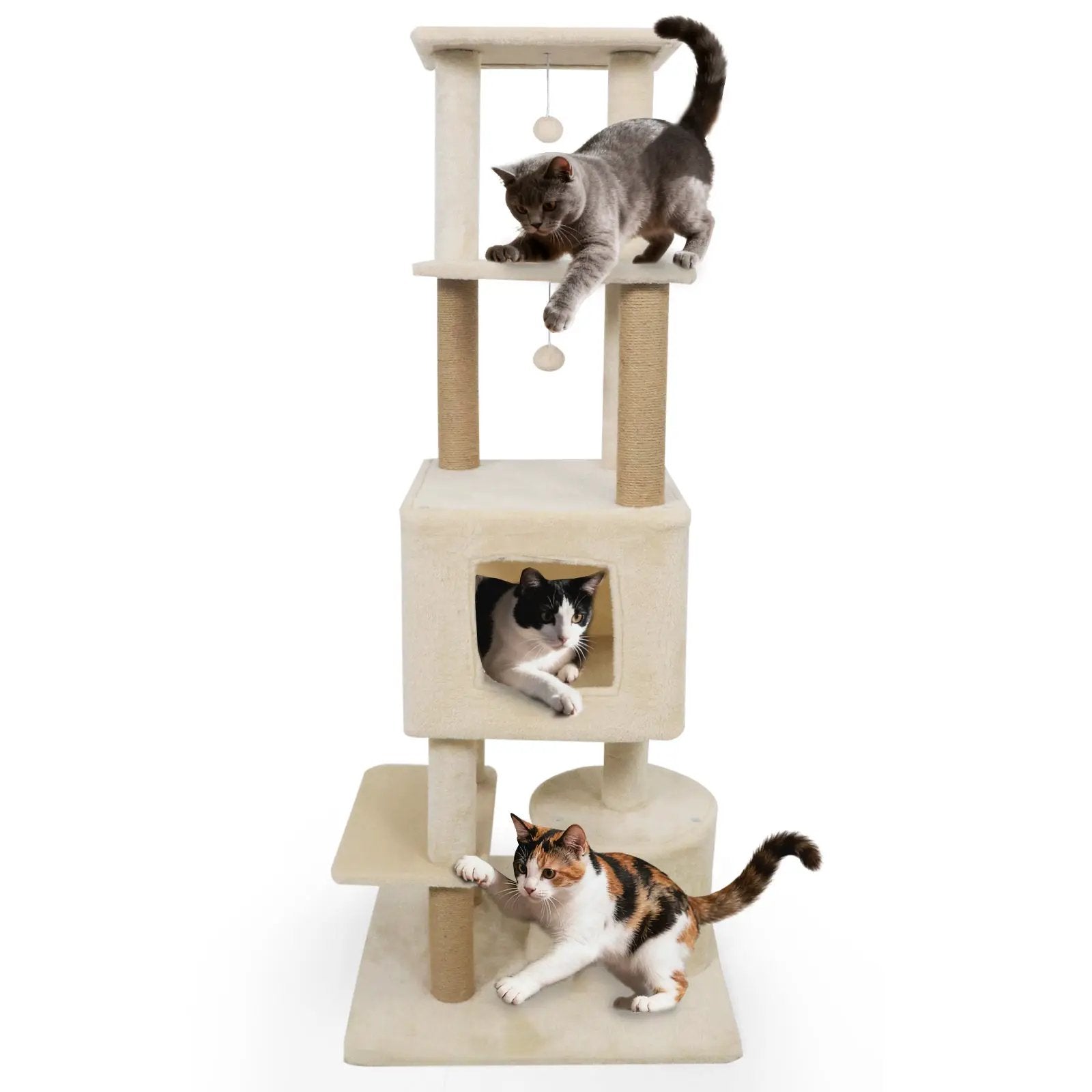 64 Inch Tall Cat Tree with 2 Large Condos and Jute Scratching Posts for Indoor Adult Cats by DirectDeals
