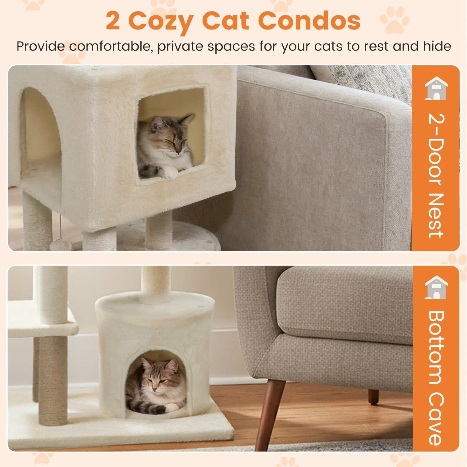 64 Inch Tall Cat Tree with 2 Large Condos and Jute Scratching Posts for Indoor Adult Cats by DirectDeals
