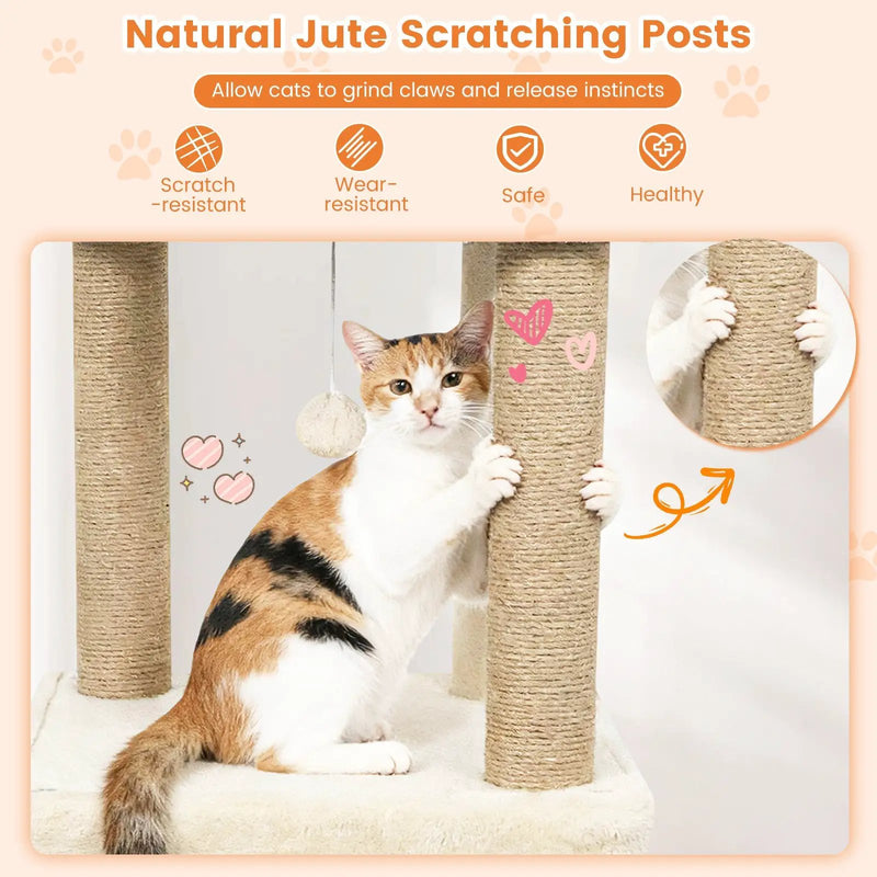 64 Inch Tall Cat Tree with 2 Large Condos and Jute Scratching Posts for Indoor Adult Cats by DirectDeals