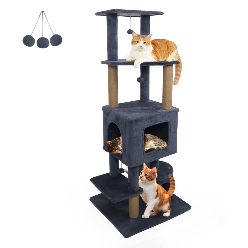 64 Inch Tall Cat Tree with 2 Large Condos and Jute Scratching Posts for Indoor Adult Cats by DirectDeals