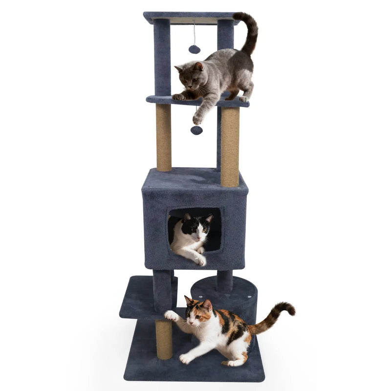 64 Inch Tall Cat Tree with 2 Large Condos and Jute Scratching Posts for Indoor Adult Cats by DirectDeals