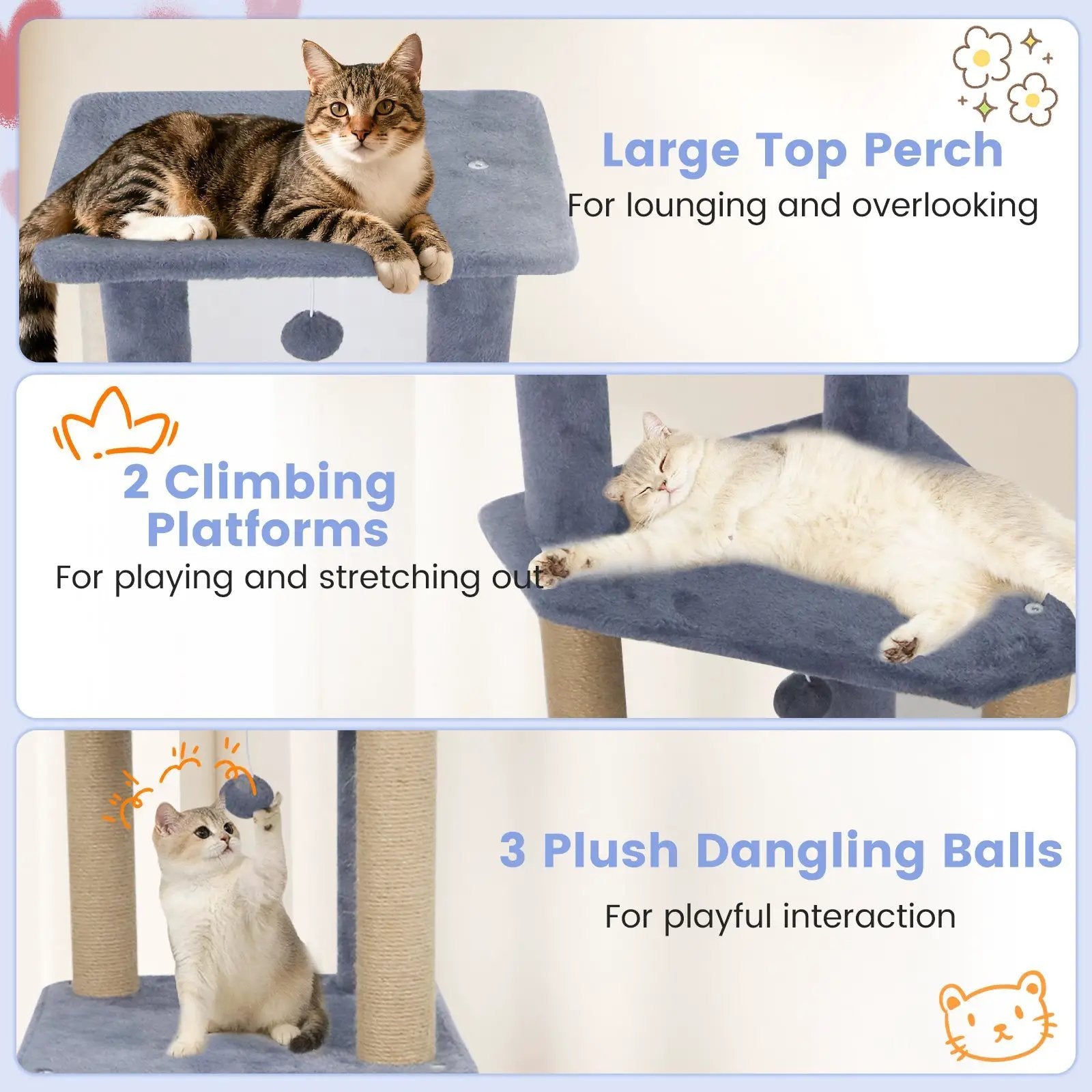 64 Inch Tall Cat Tree with 2 Large Condos and Jute Scratching Posts for Indoor Adult Cats by DirectDeals