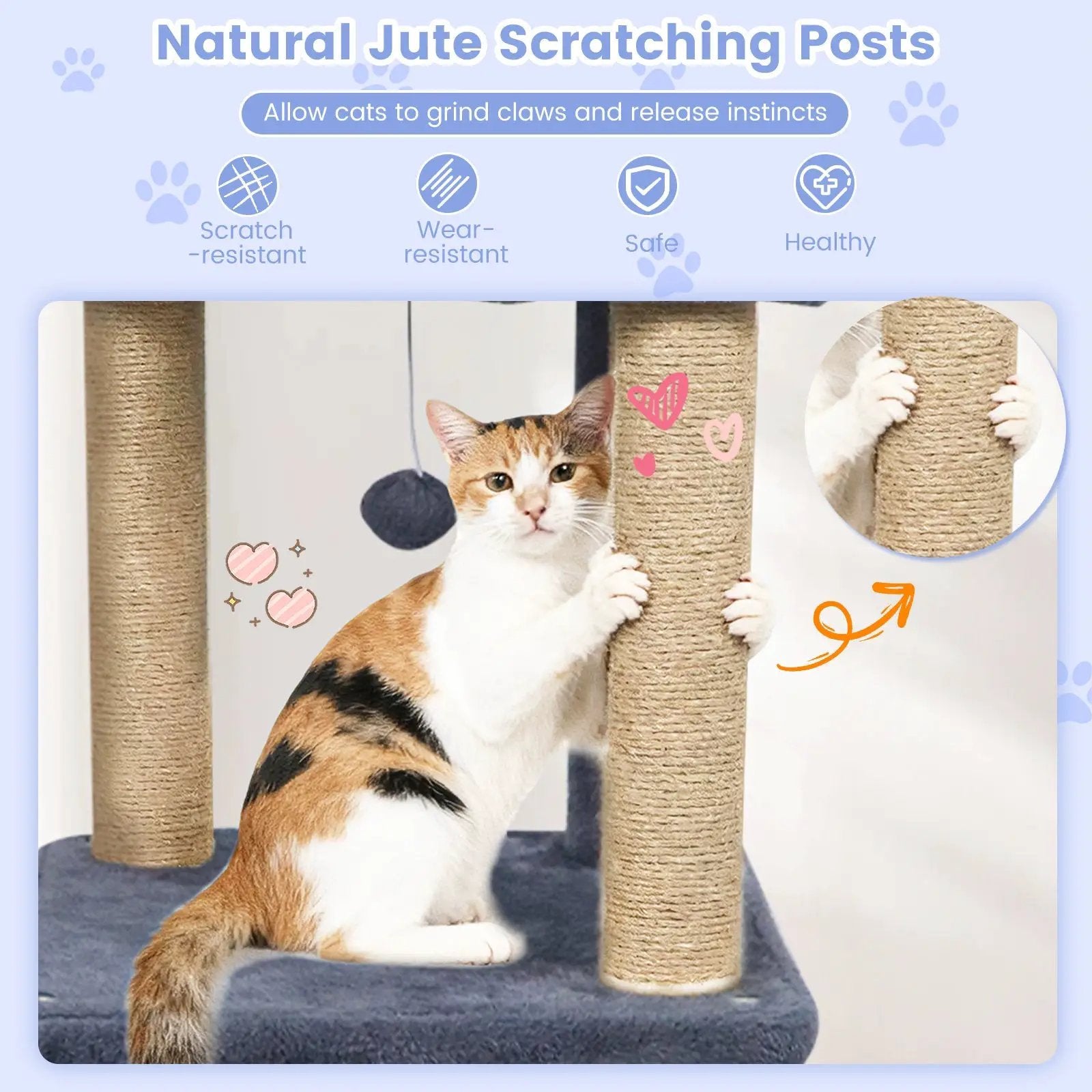 64 Inch Tall Cat Tree with 2 Large Condos and Jute Scratching Posts for Indoor Adult Cats by DirectDeals