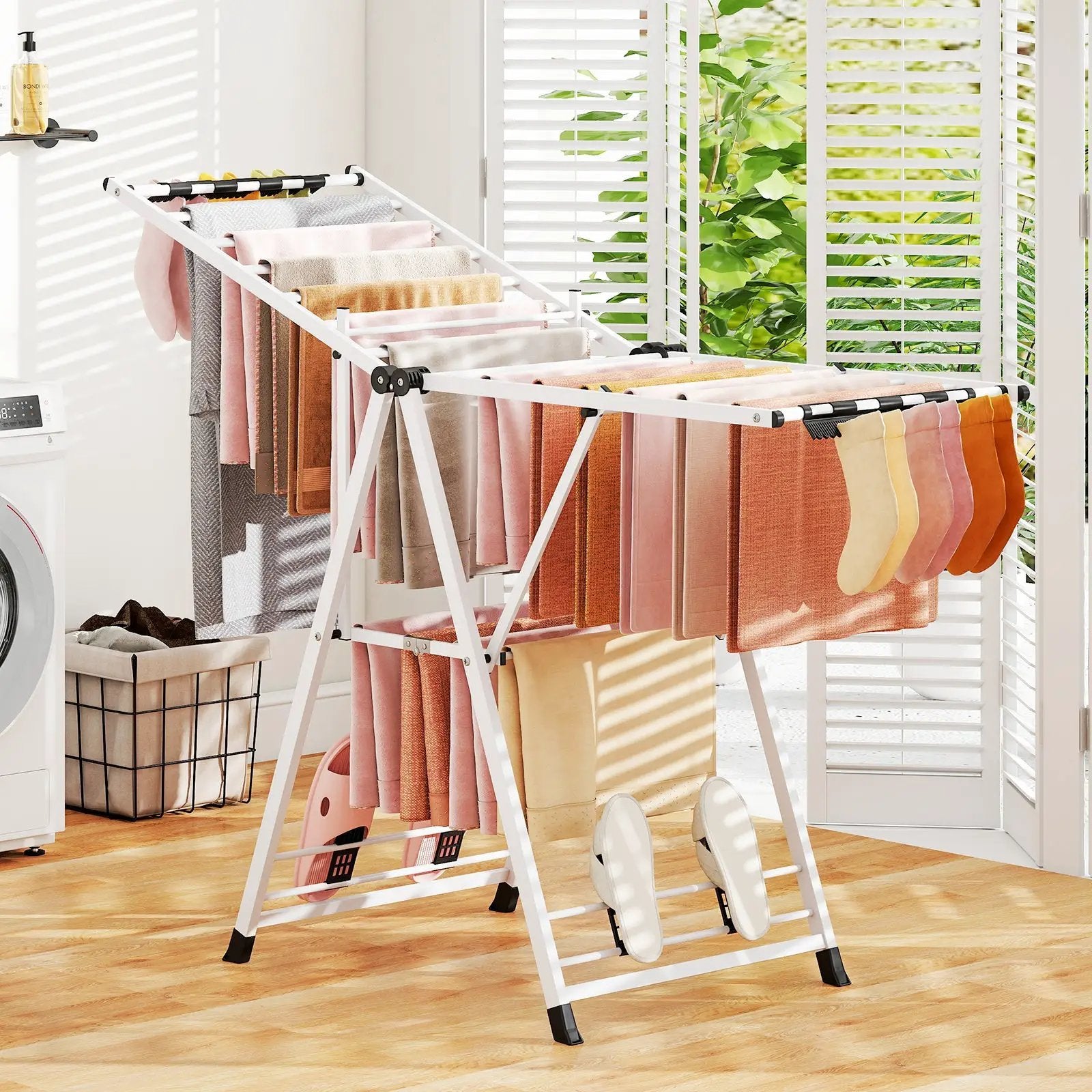 64 Inches Clothes Drying Rack with Height Adjustable Wings by DirectDeals