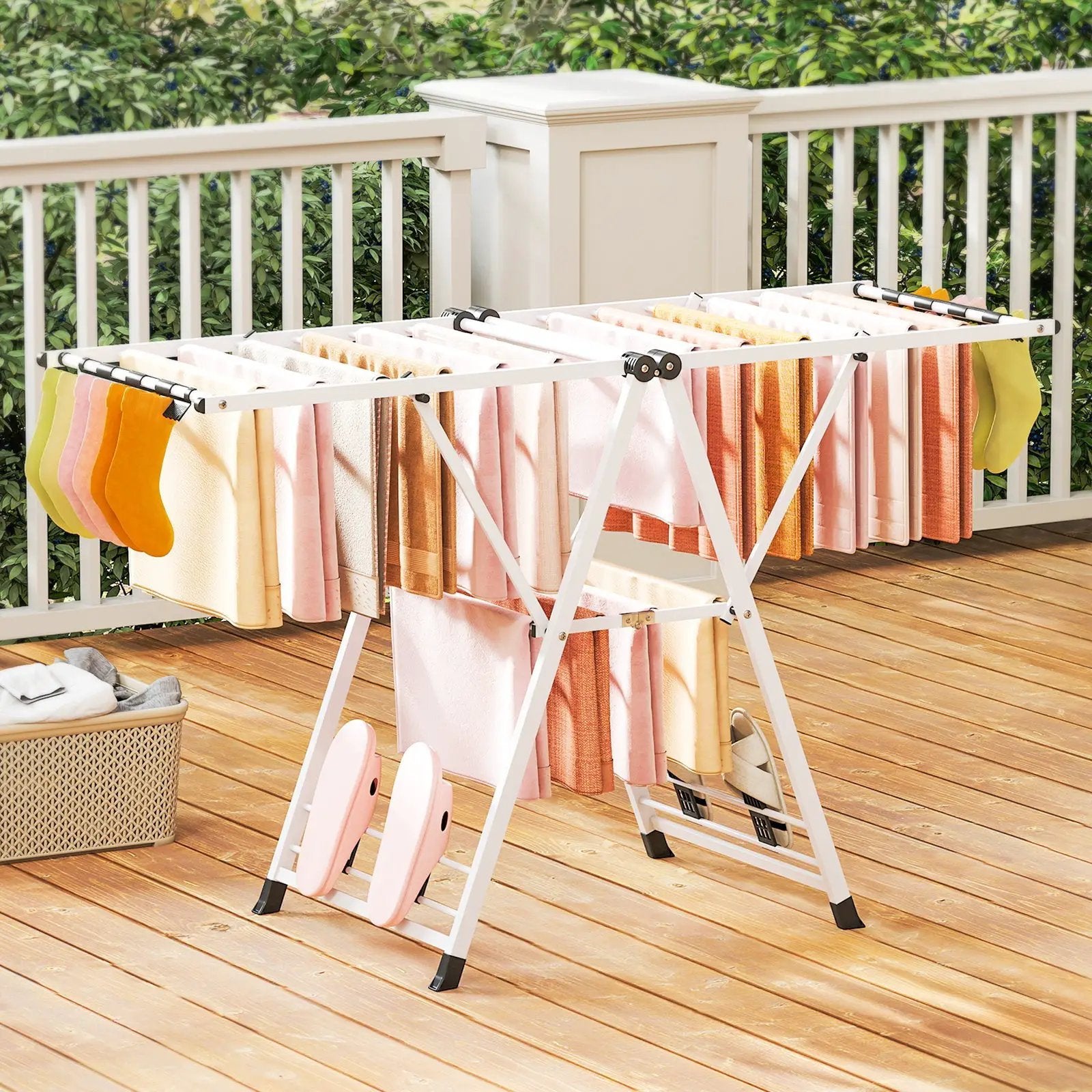 64 Inches Clothes Drying Rack with Height Adjustable Wings by DirectDeals