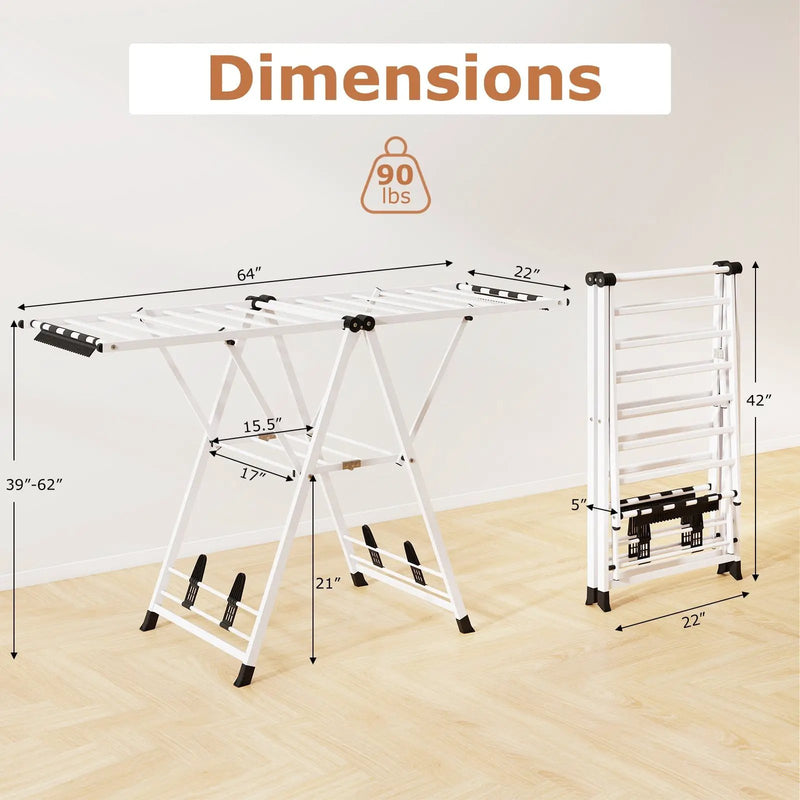 64 Inches Clothes Drying Rack with Height Adjustable Wings by DirectDeals