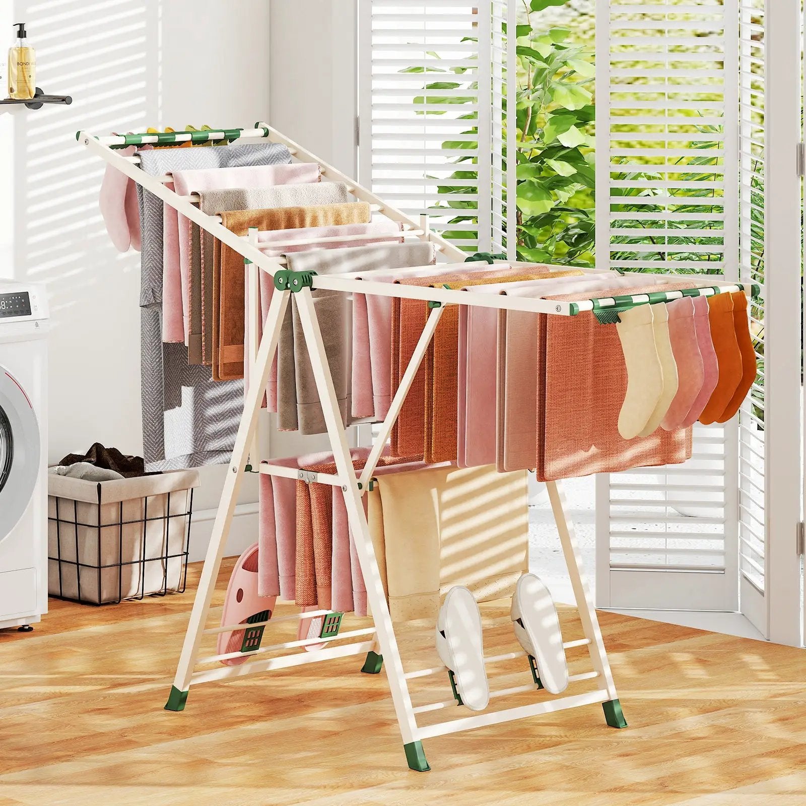64 Inches Clothes Drying Rack with Height Adjustable Wings by DirectDeals