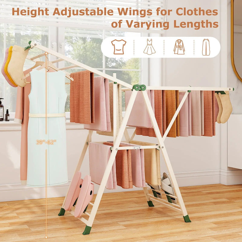 64 Inches Clothes Drying Rack with Height Adjustable Wings by DirectDeals