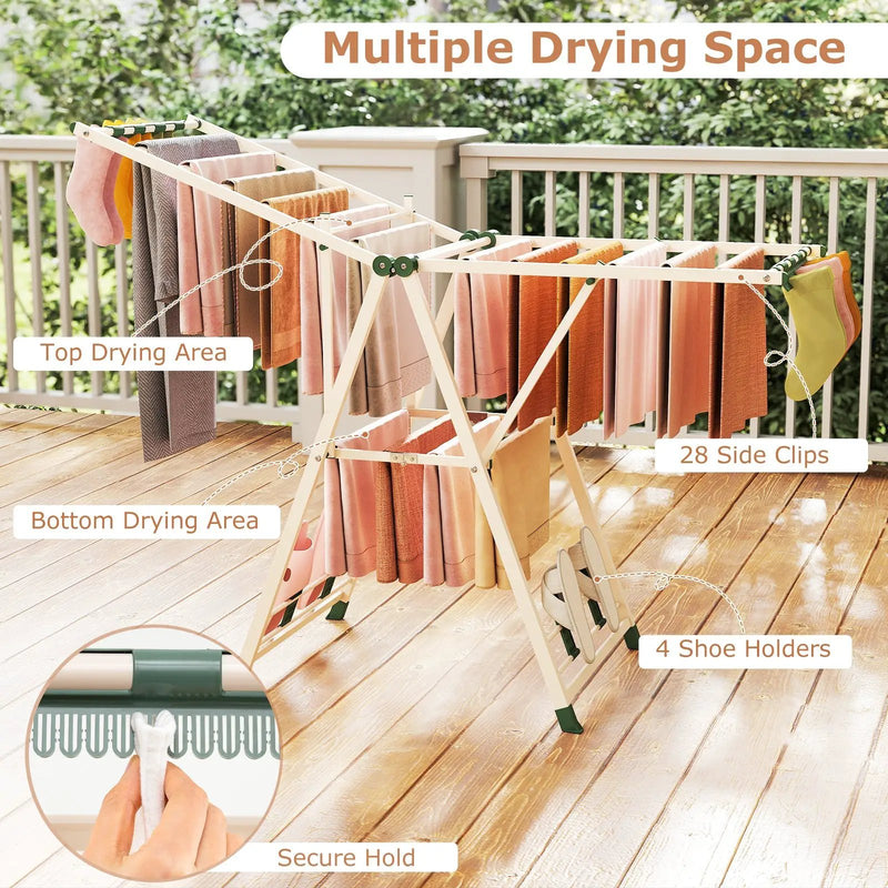 64 Inches Clothes Drying Rack with Height Adjustable Wings by DirectDeals