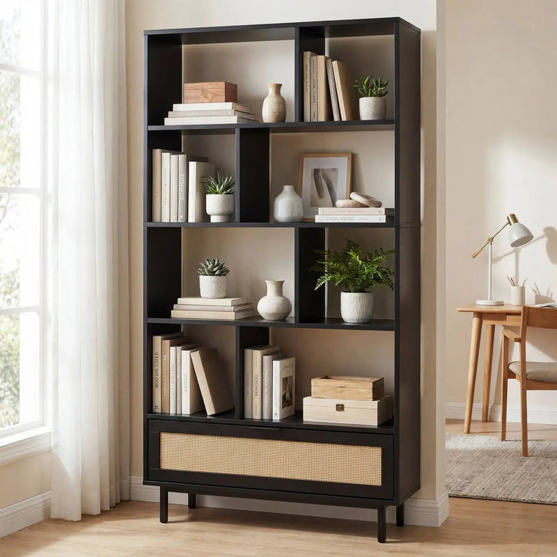 64-Inch Tall Wooden Bookcase with 8 Cubes and Drawer by DirectDeals