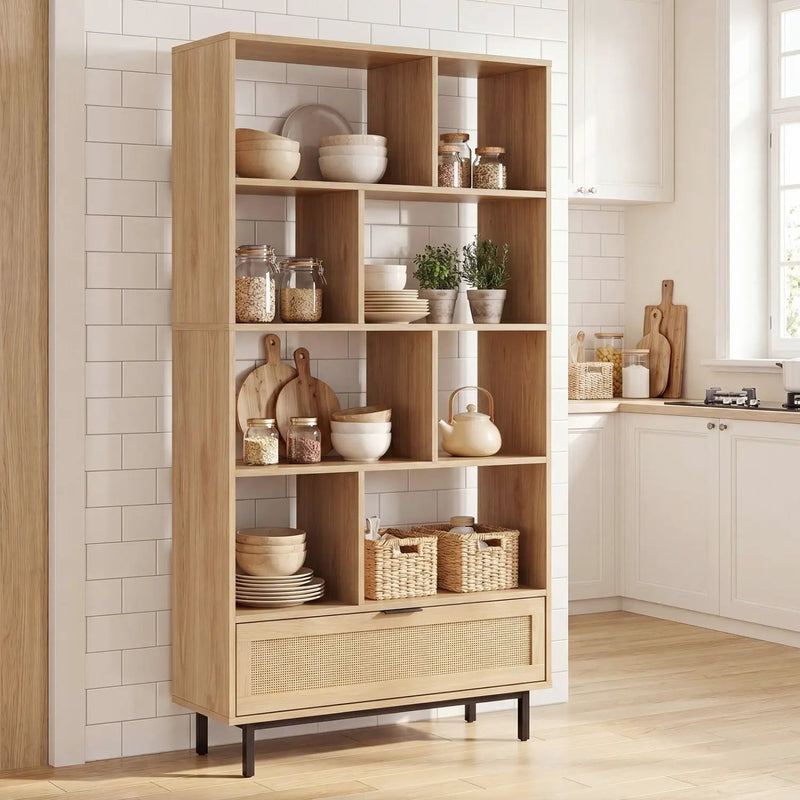 64-Inch Tall Wooden Bookcase with 8 Cubes and Drawer by DirectDeals