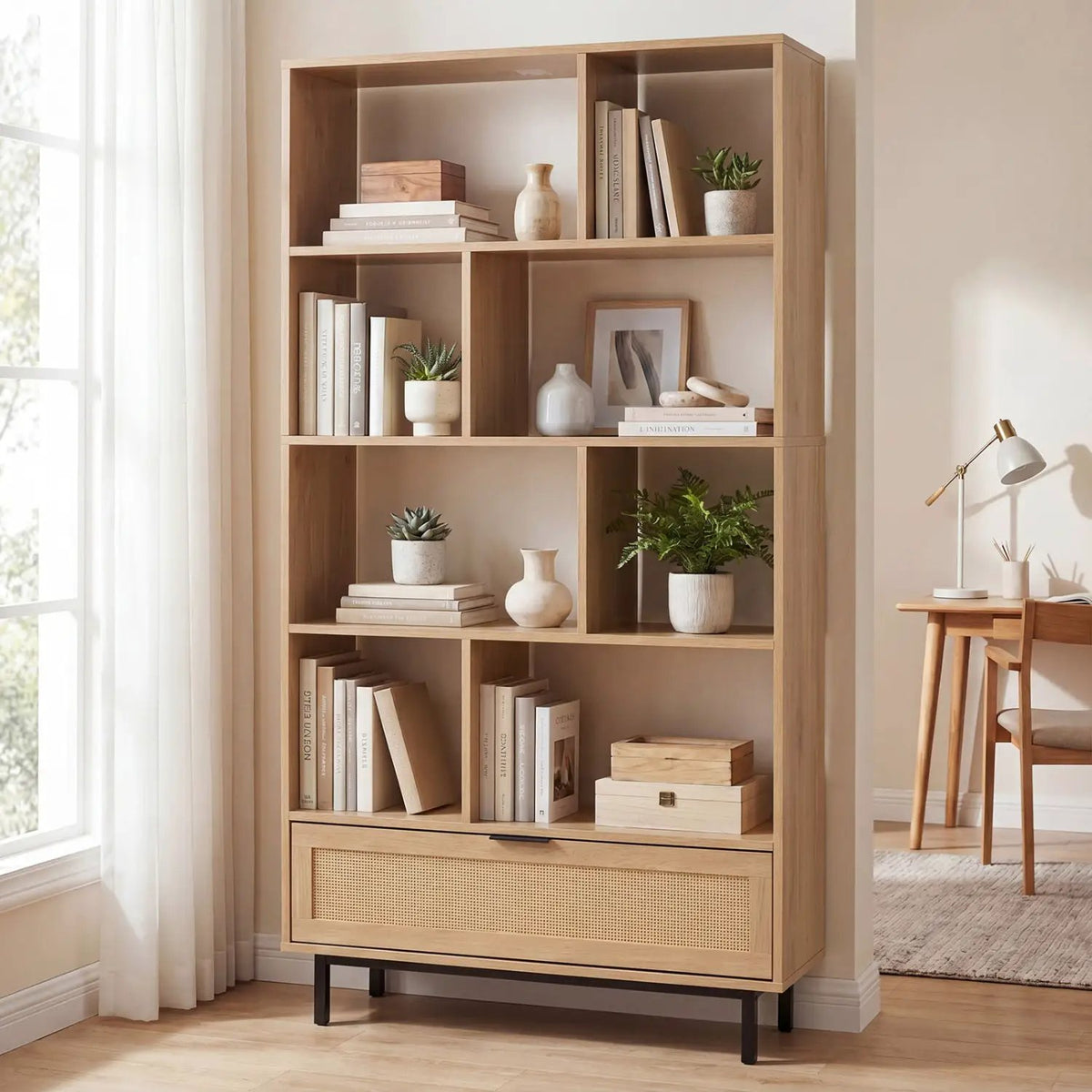 64-Inch Tall Wooden Bookcase with 8 Cubes and Drawer by DirectDeals