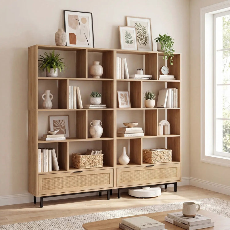 64-Inch Tall Wooden Bookcase with 8 Cubes and Drawer by DirectDeals