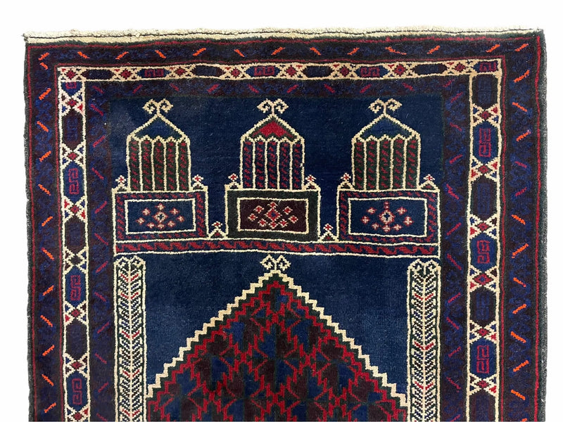 3x5 Vintage Handmade Tribal Wool Rug Balouchi Prayer Rug Afghan Rug Red Blue Wow by Jewel Rugs