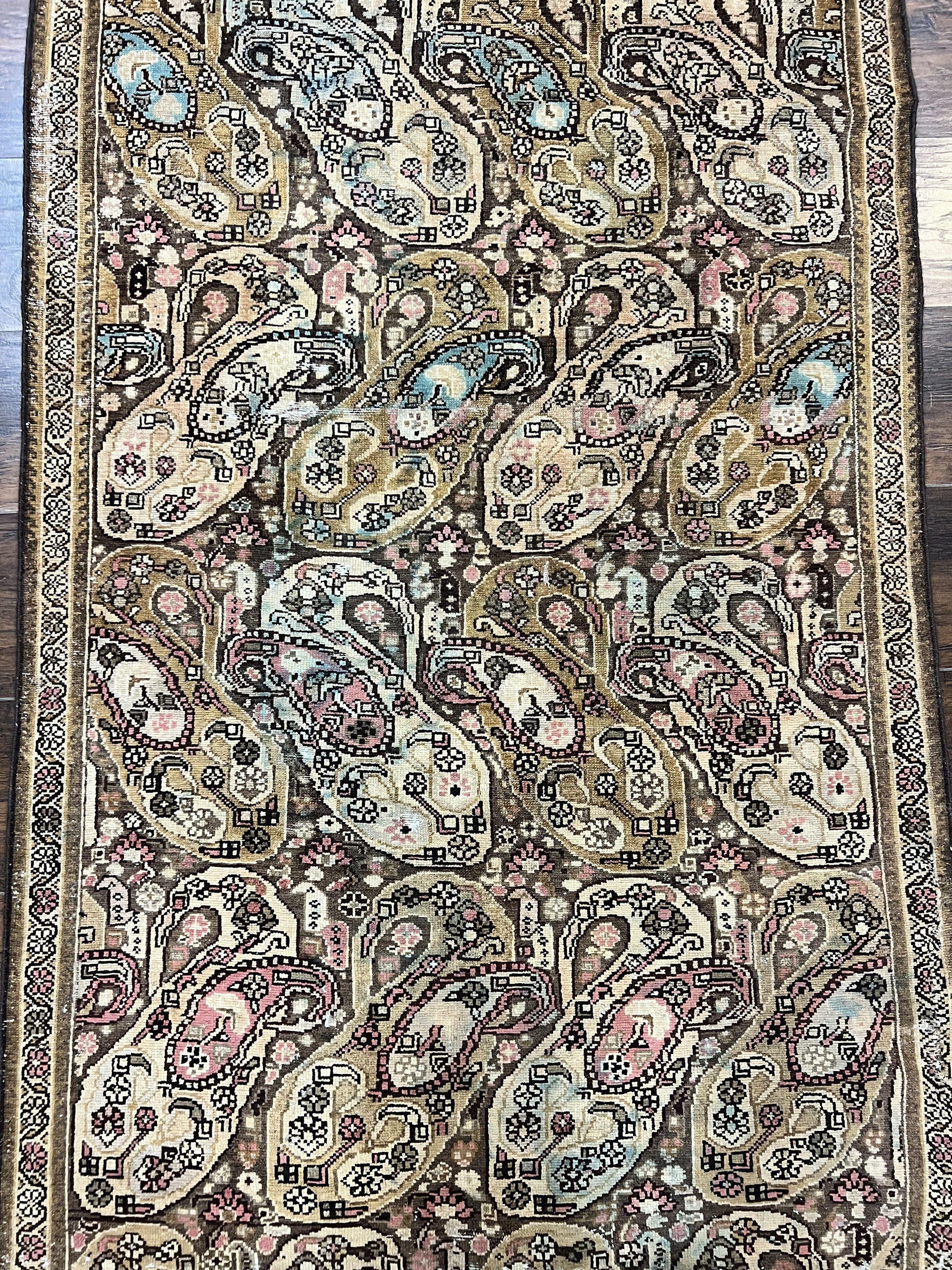 Antique Persian Malayer Runner Rug 3x16, Repeated Boteh Paisley Design, Rare Rug, 1920s Antique Oriental Carpet, Wool Handmade Hand Knotted 3 x 16 ft Rug by Jewel Rugs