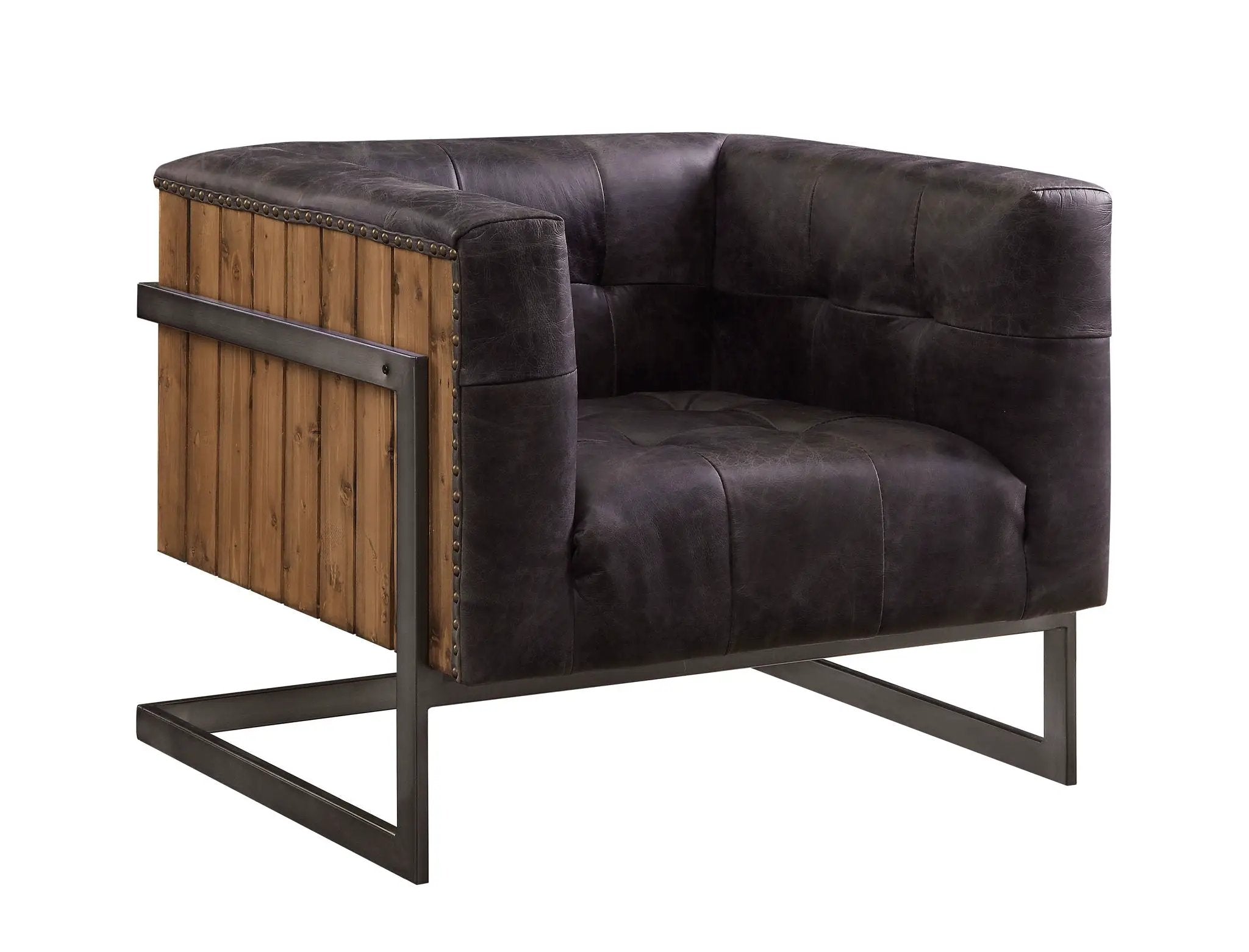 Sagat - Accent Chair - Antique Ebony Top Grain Leather & Rustic Oak by Unique Piece Furniture