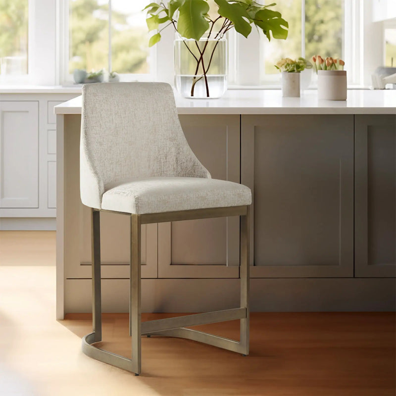 Upholstered Counter Stool With Metal Base - Cream by HouseOfZazla