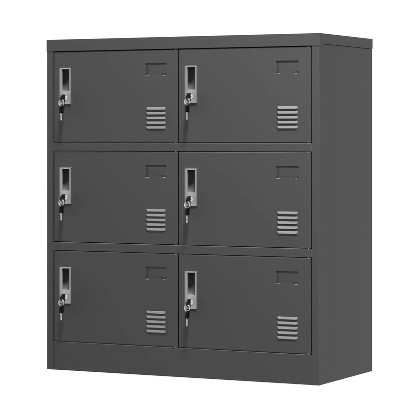 6 Door Employee Storage Locker, Lockers For Office, Gym, School, And Home With Card Slot - Black by Unique Piece Furniture
