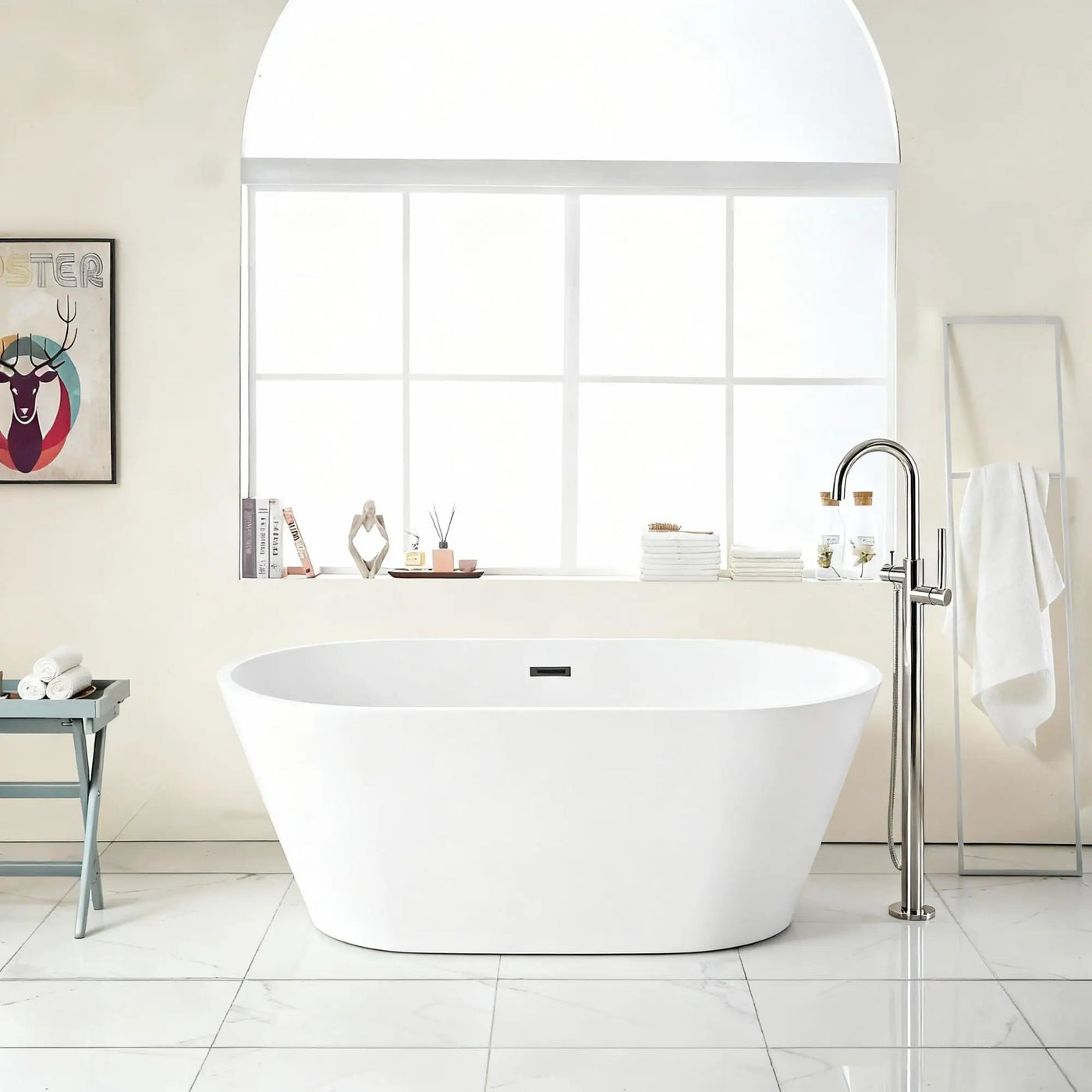 Gloss Freestanding Bathtub With Overflow & Pop Up Drain, Stand Alone Soaking Tub by HouseOfZazla