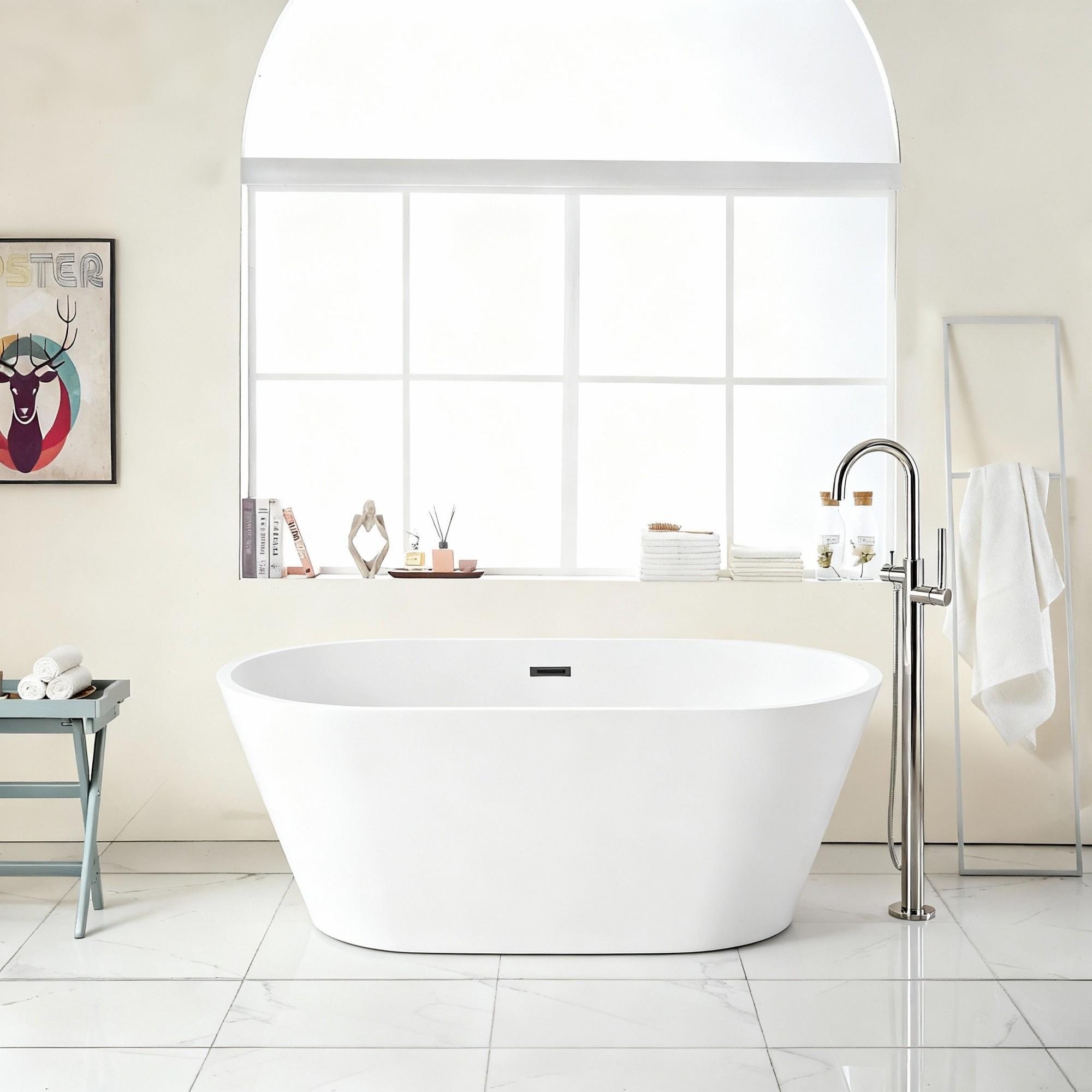 Gloss Freestanding Bathtub With Overflow & Pop Up Drain, Stand Alone Soaking Tub by HouseOfZazla