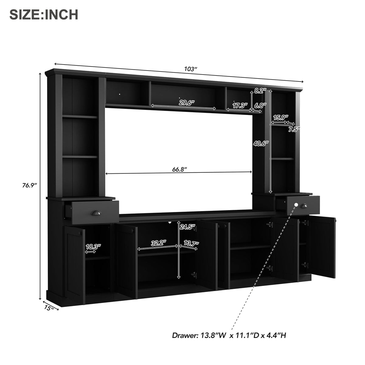 Minimalist Entertainment Wall Unit Set with Adjustable Bridge for TVs Up to 75" - White or Black, photo 12 of 33